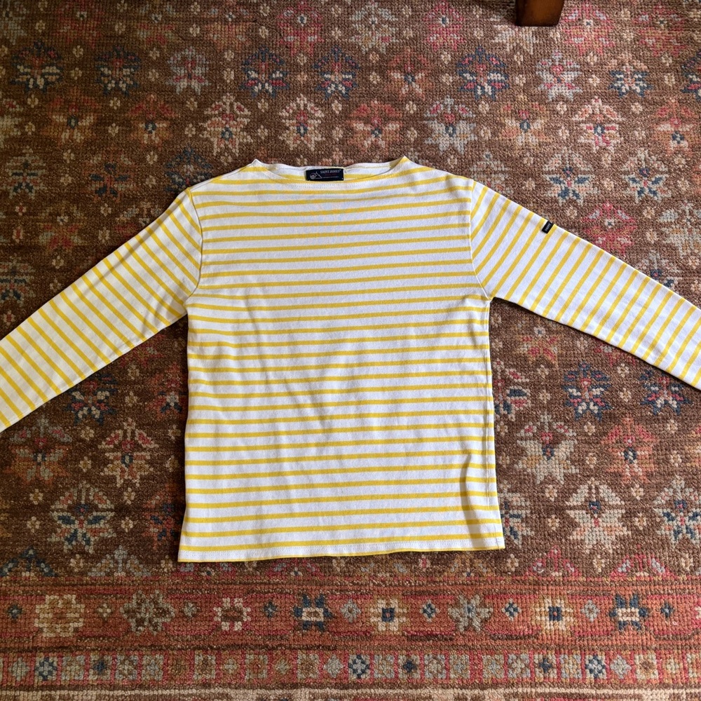 Saint James Yellow Stripe Long Sleeve Heavy Cotton 38 Medium EUC